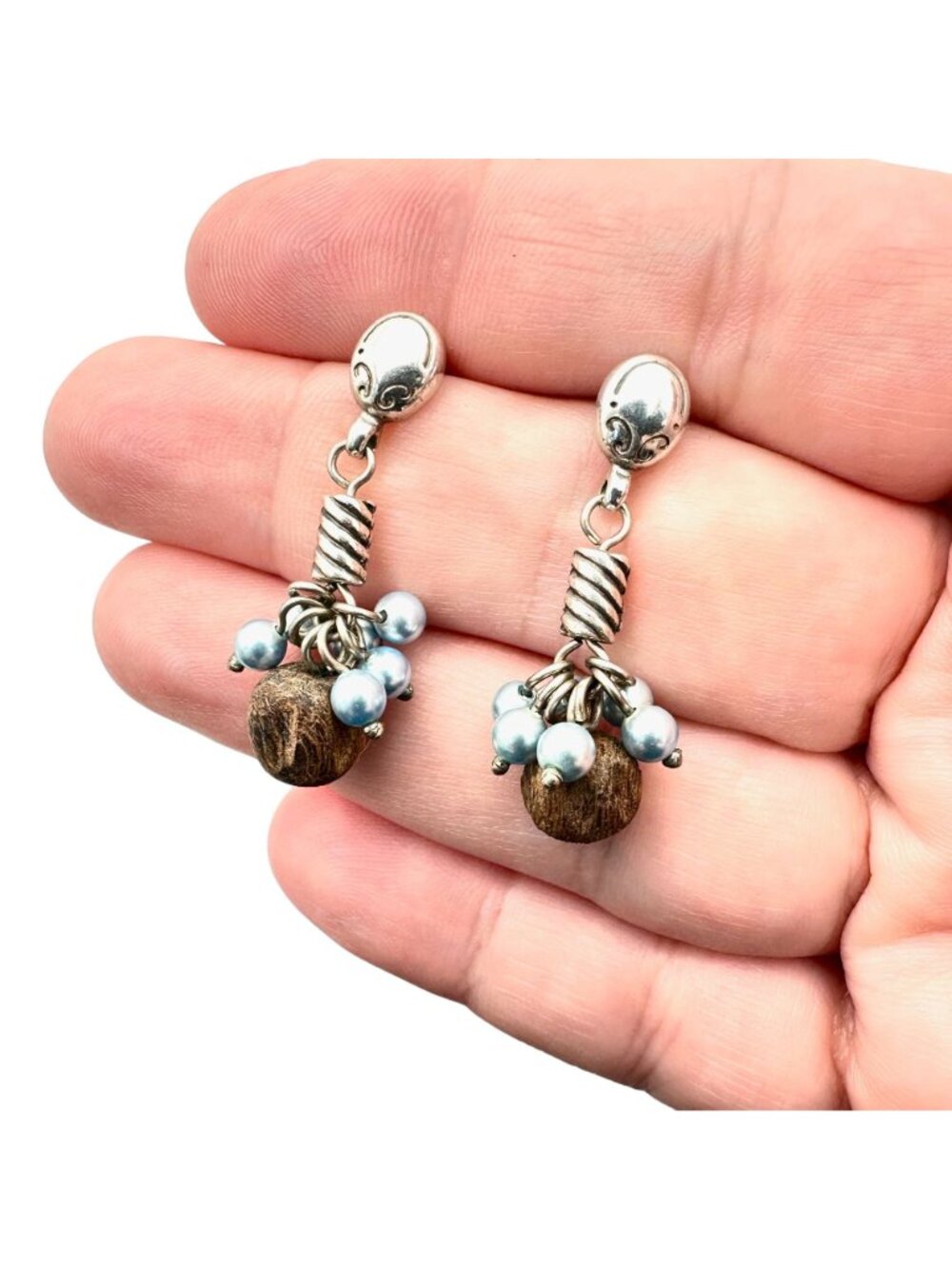 Brighton Womens Earrings Crystal Pearl Wood Chandelier Silver Pierced Earrings - Picture 4 of 6